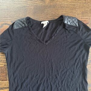 H&M Black V-Neck Top with Quilted Shoulders